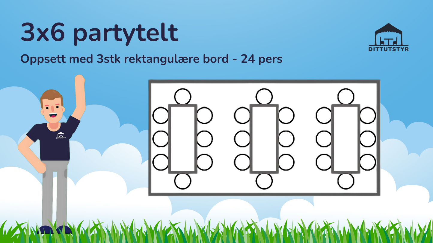 Partytelt 3x6 - ca. 18 pers