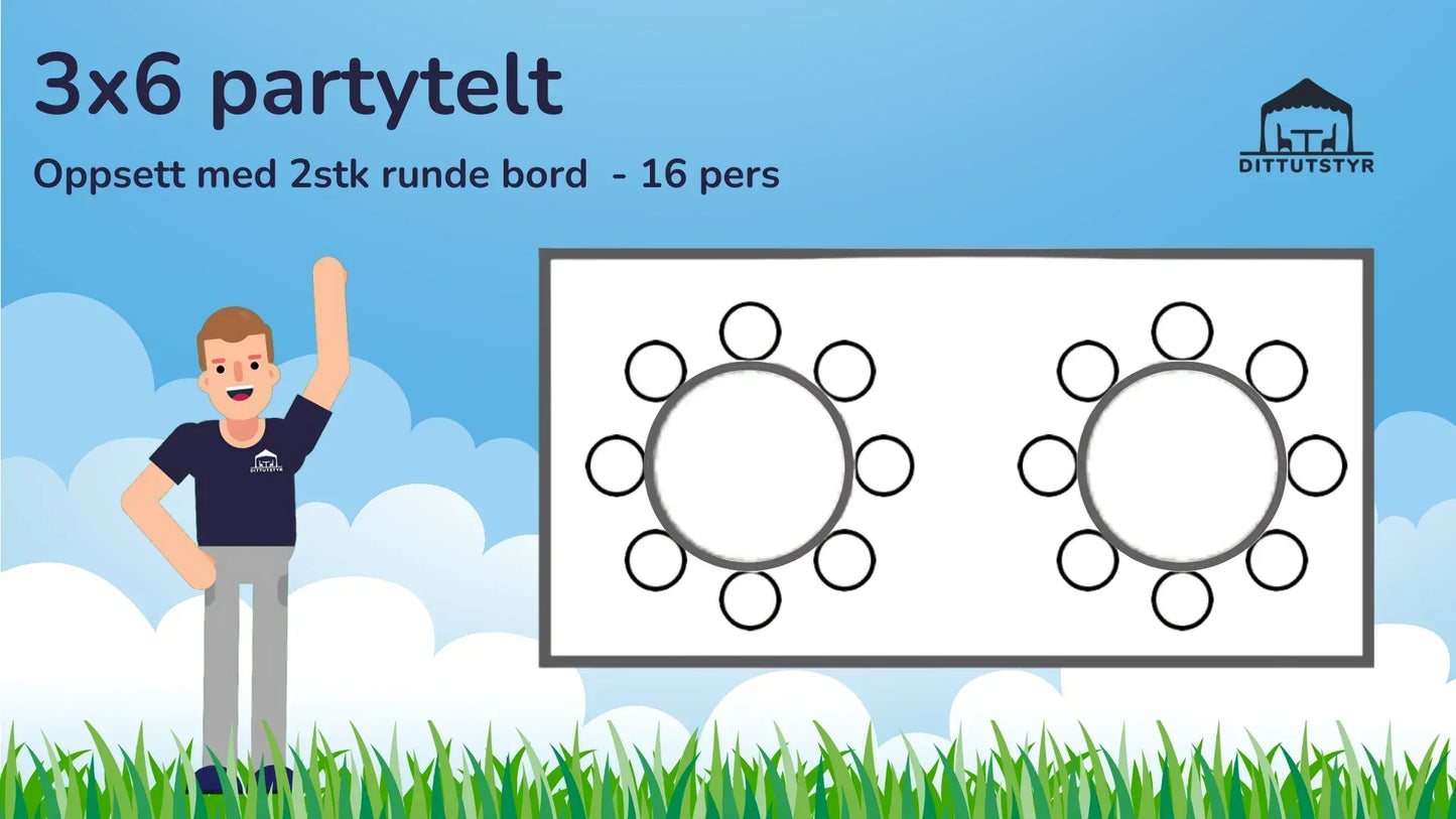 Partytelt 3x6 - ca. 18 pers - Ditt Utstyr