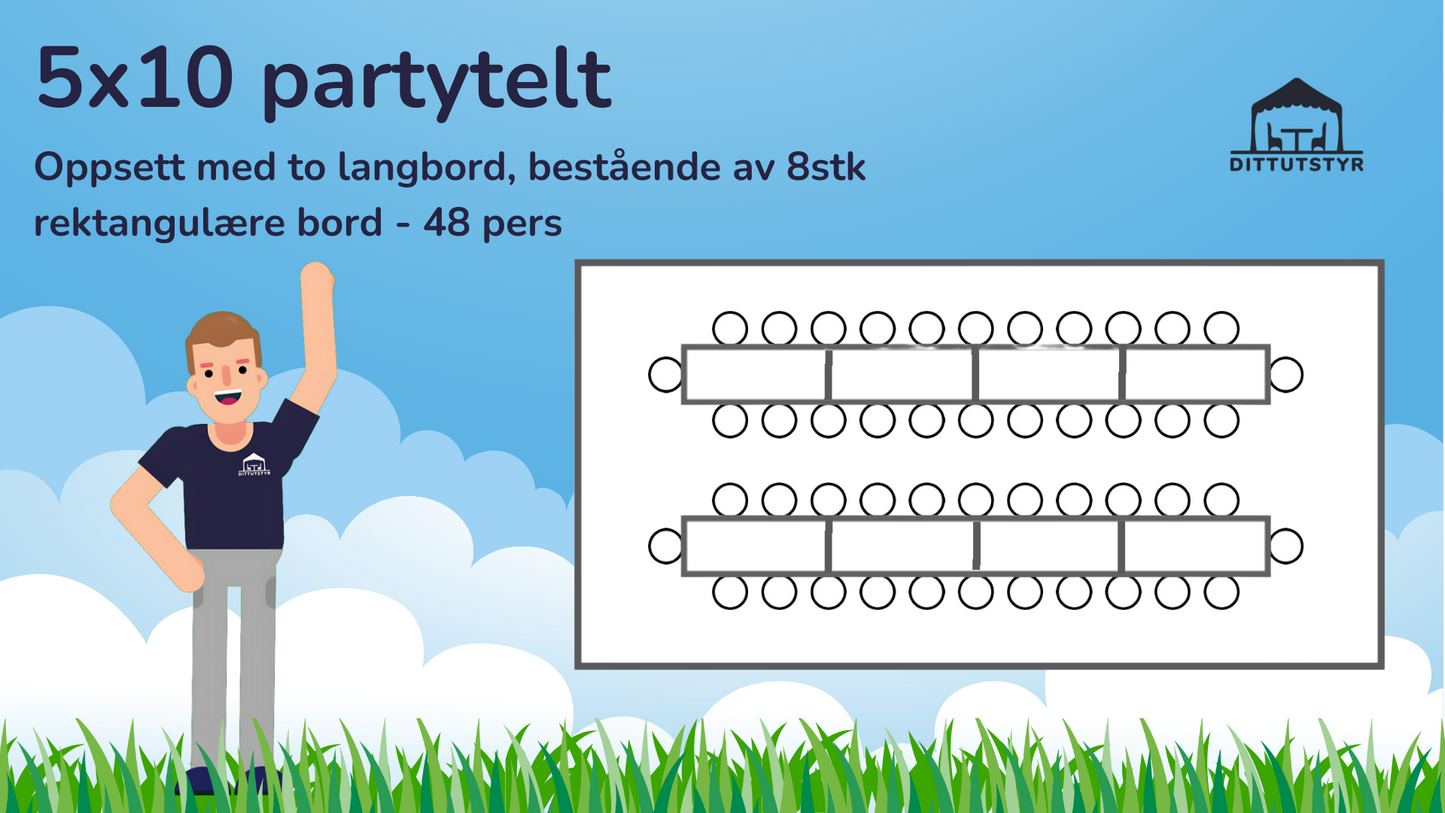 Partytelt 5x10 - ca. 45 pers