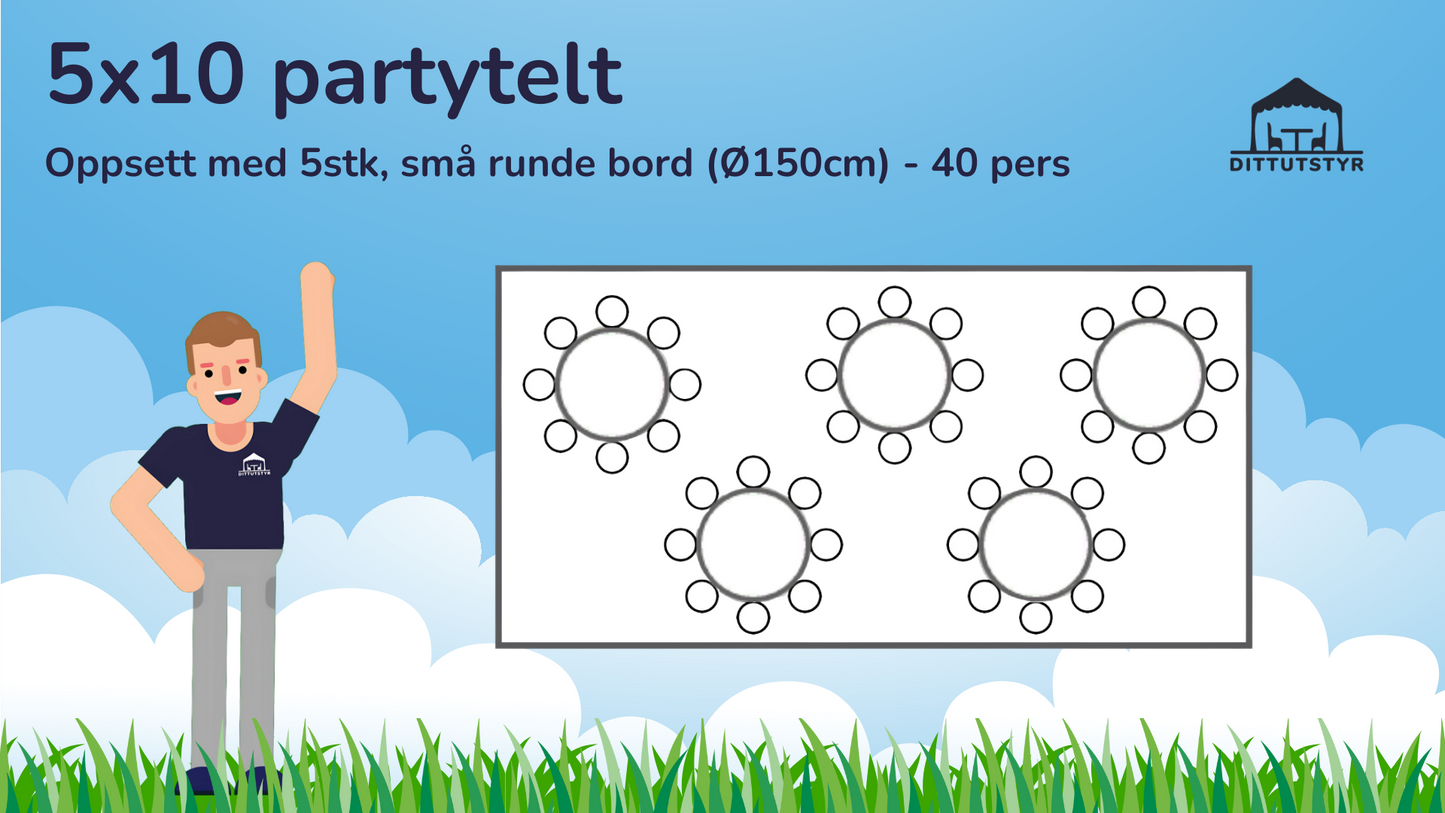 Partytelt 5x10 - ca. 45 pers