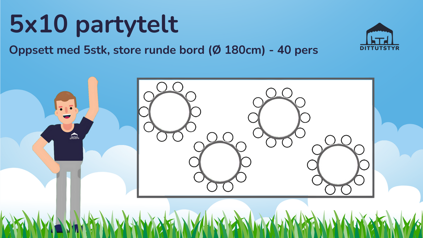 Partytelt 5x10 - ca. 45 pers