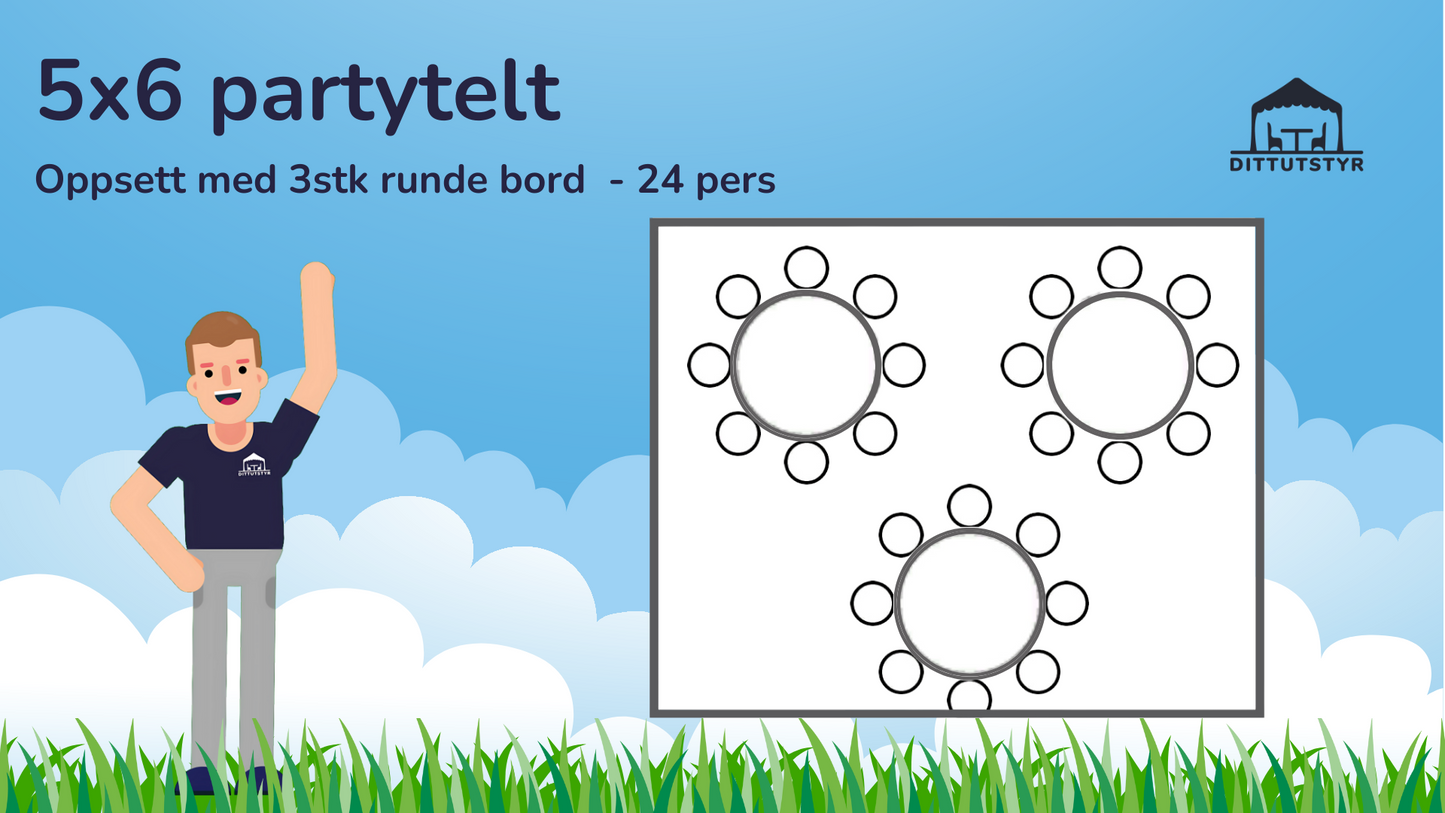 Partytelt 5x6 - ca. 25 pers