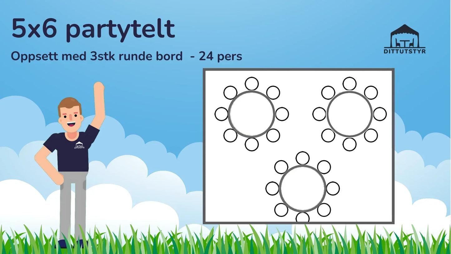 Partytelt 5x6 - ca. 25 pers - Ditt Utstyr