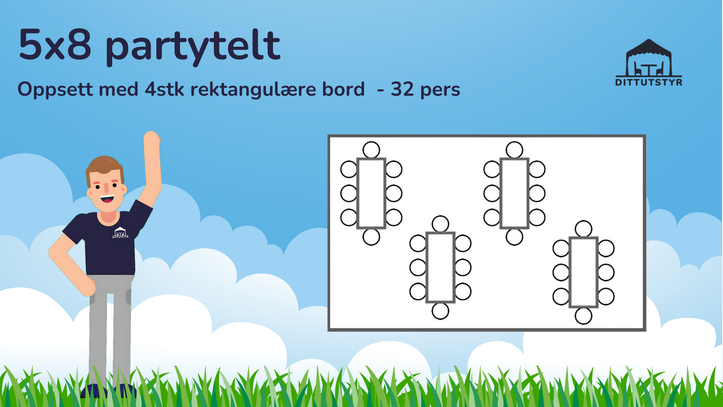 Partytelt 5x8 - ca. 35 pers