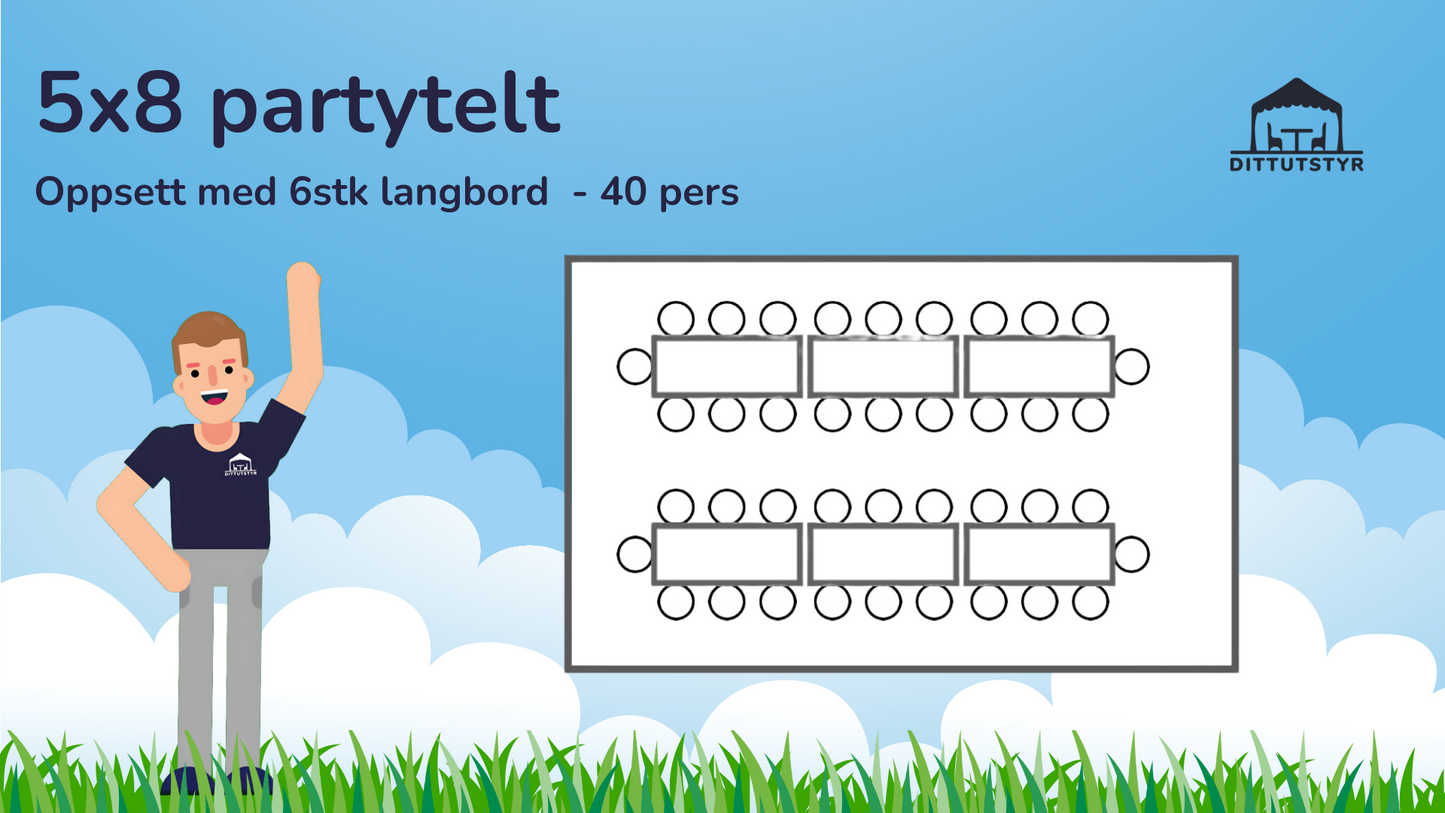 Partytelt 5x8 - ca. 35 pers