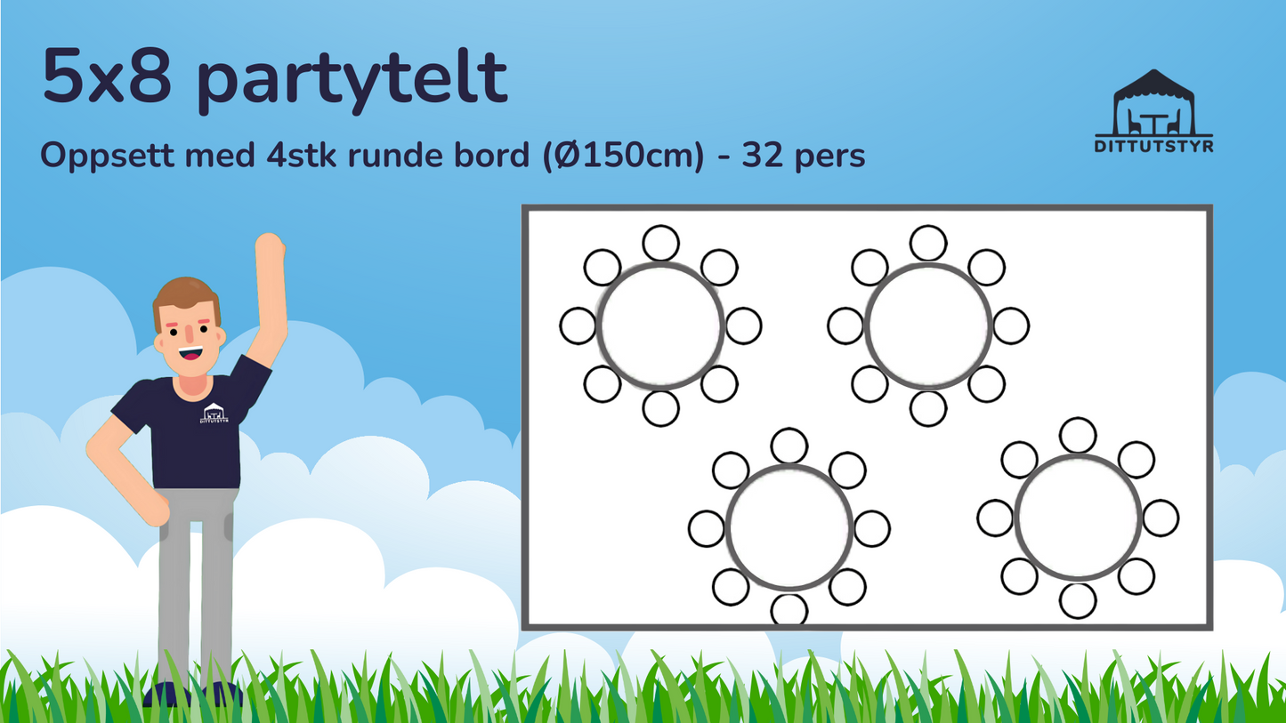 Partytelt 5x8 - ca. 35 pers