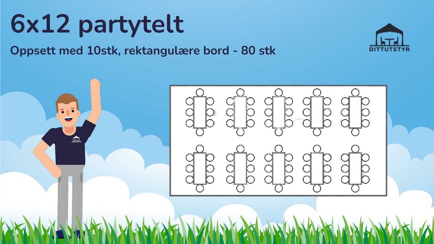 Partytelt 6x12 - ca. 70 pers