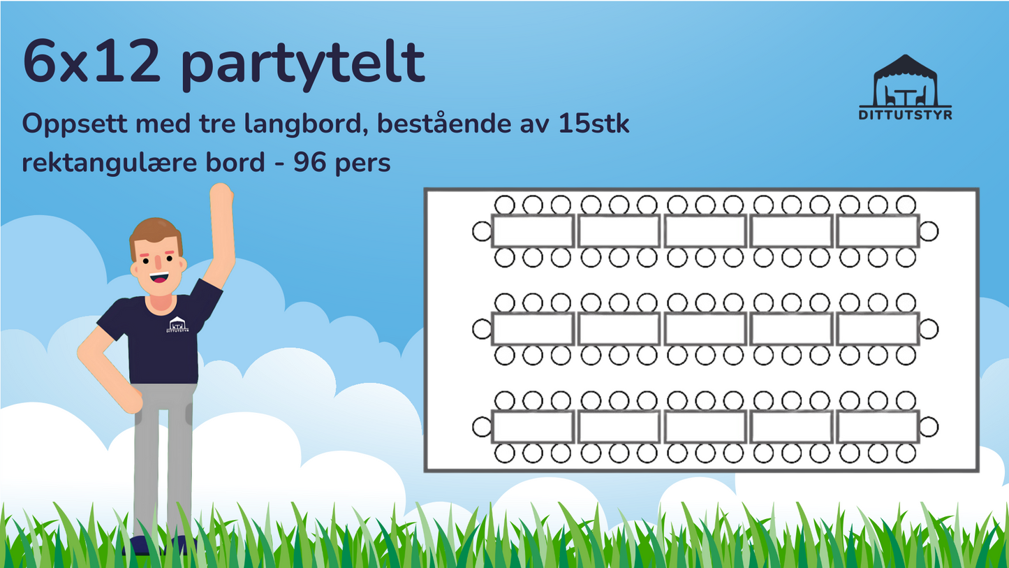 Partytelt 6x12 - ca. 70 pers