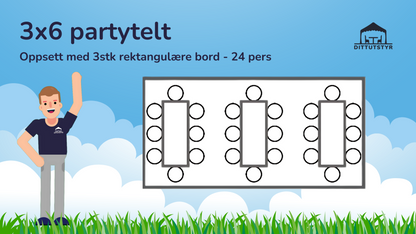Partytelt 3x6 - ca. 18 pers