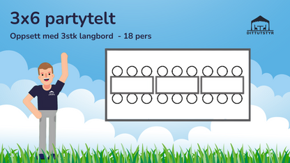 Partytelt 3x6 - ca. 18 pers