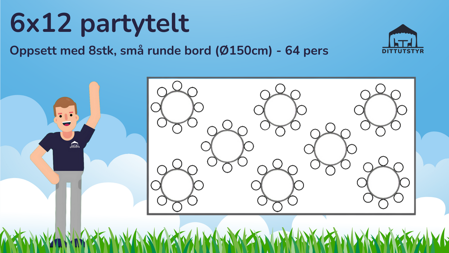 Partytelt 6x12 - ca. 70 pers