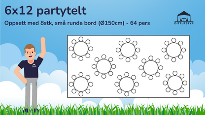 Partytelt 6x12 - ca. 70 pers