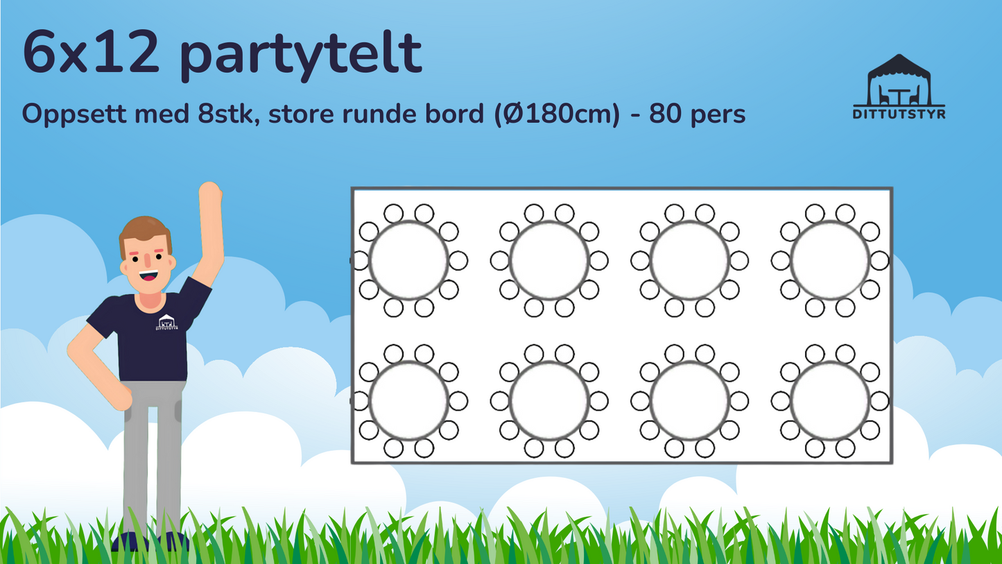 Partytelt 6x12 - ca. 70 pers