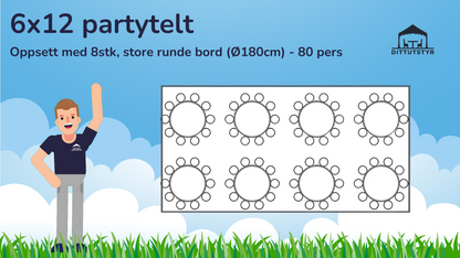 Partytelt 6x12 - ca. 70 pers